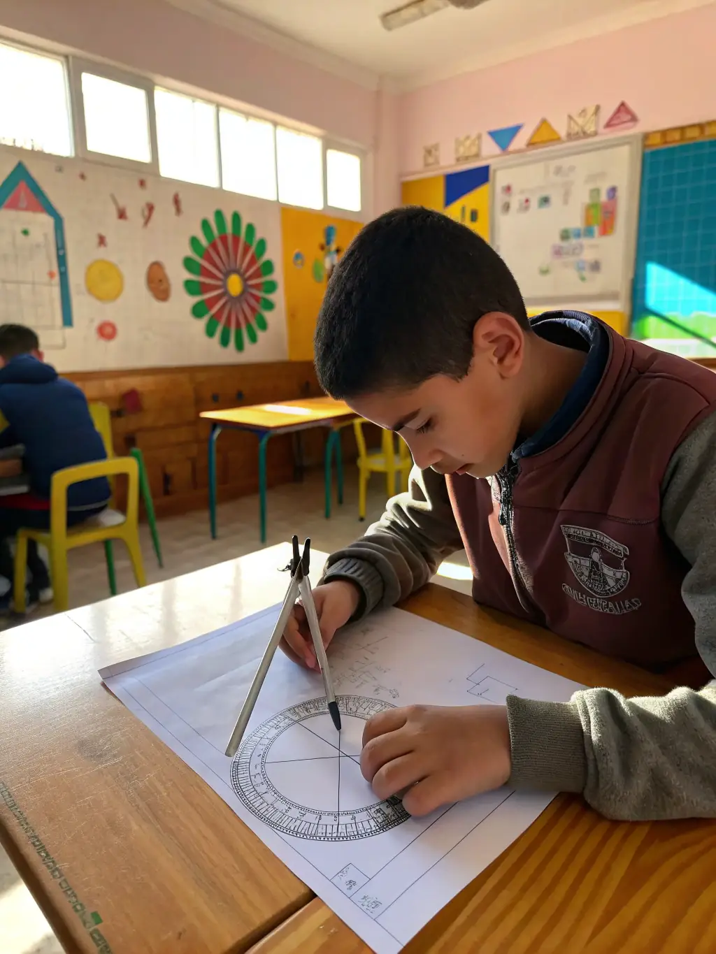 A compass being used to draw circles on a coordinate plane, illustrating how geometric shapes can be represented and manipulated graphically.